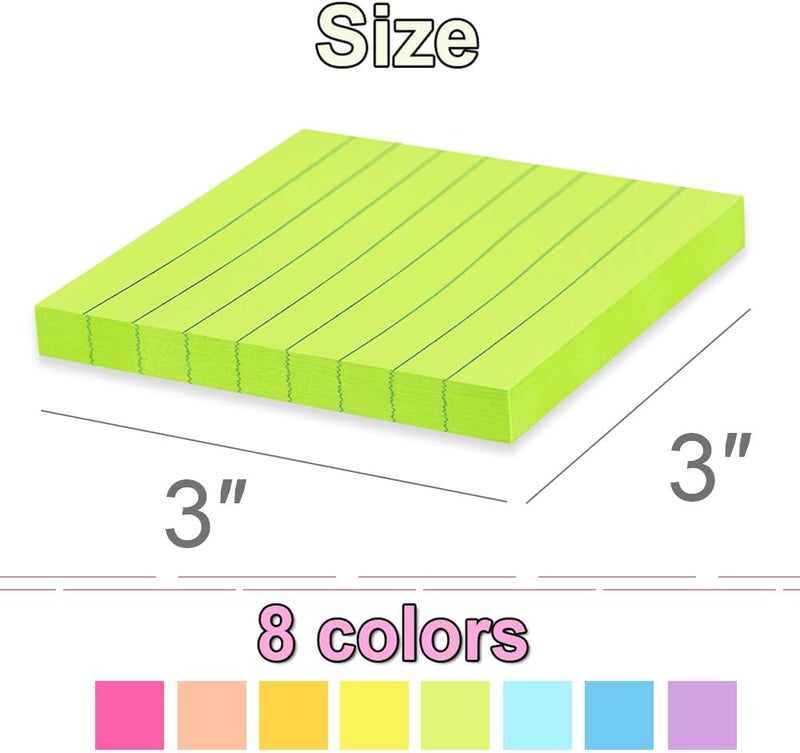 Kozerite (16 Pack) Lined Sticky Notes 3x3 in Ruled Stickies Super Sticking Power Memo Pads Bright Colors - Image 3